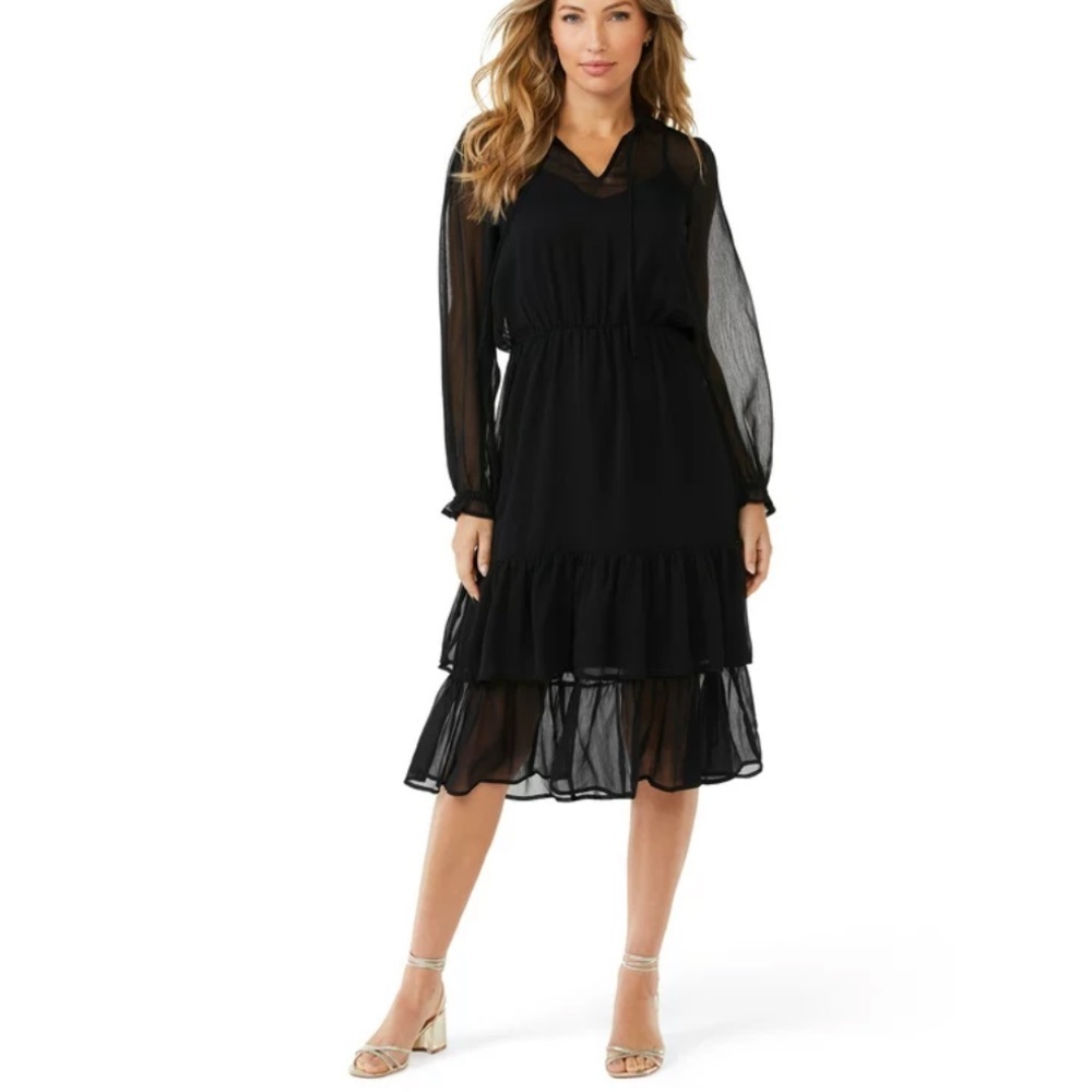 Sofia Jeans by Sofia Vergara Women's Tiered Long Midi Dress black small